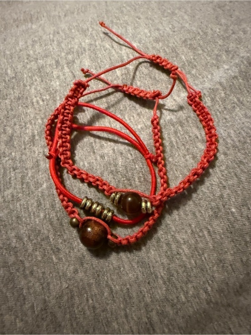 Red Macrame Bracelet Set with Wooden Beads